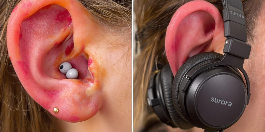 Imagem de fones intra-auriculares e supra-auriculares.